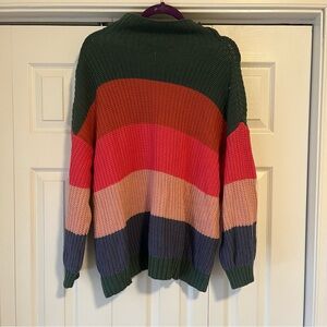 American Eagle Outfitters Green and Red Cowl Neck Sweater